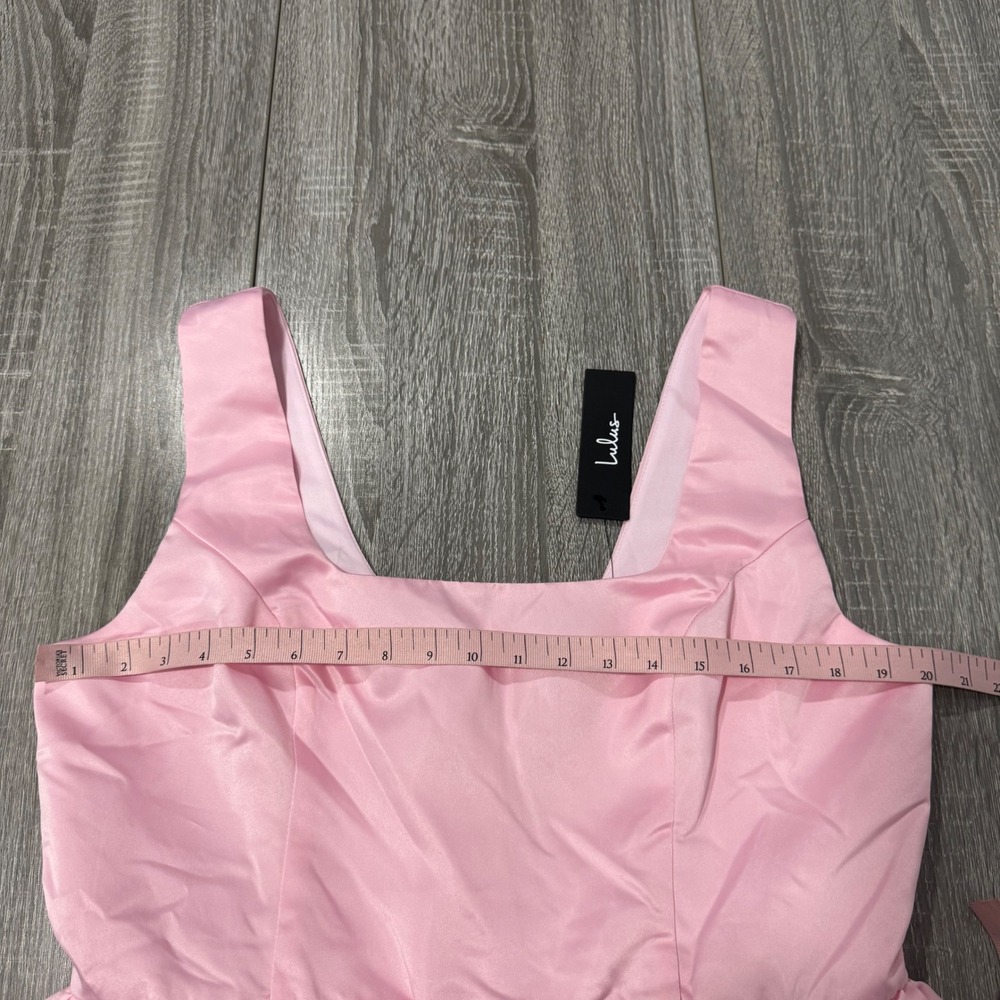 Lulus Pink Satin Bubble Hem Mini Dress Square Neck Sleeveless XL NWT - Picture 5 of 8